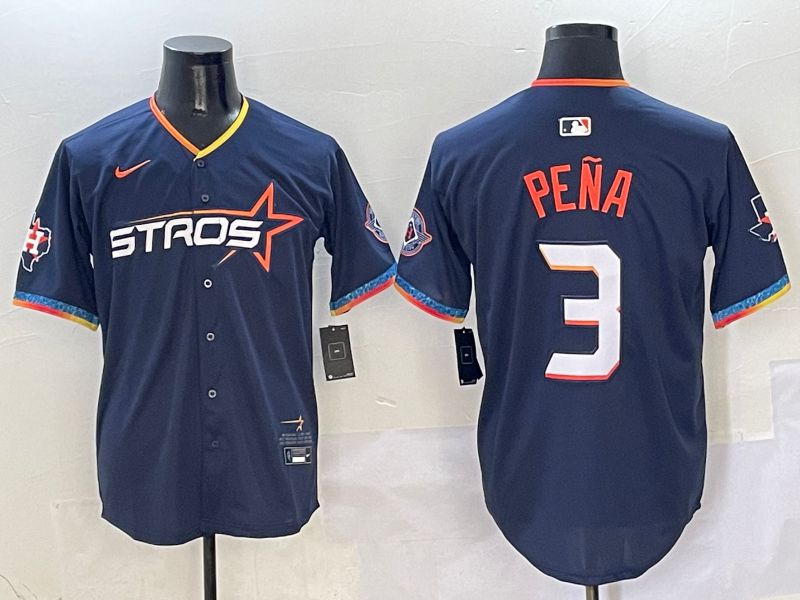 Men Houston Astros #3 Pena Dark Blue Fourth generation Joint Name Nike 2025 MLB Jersey style 1